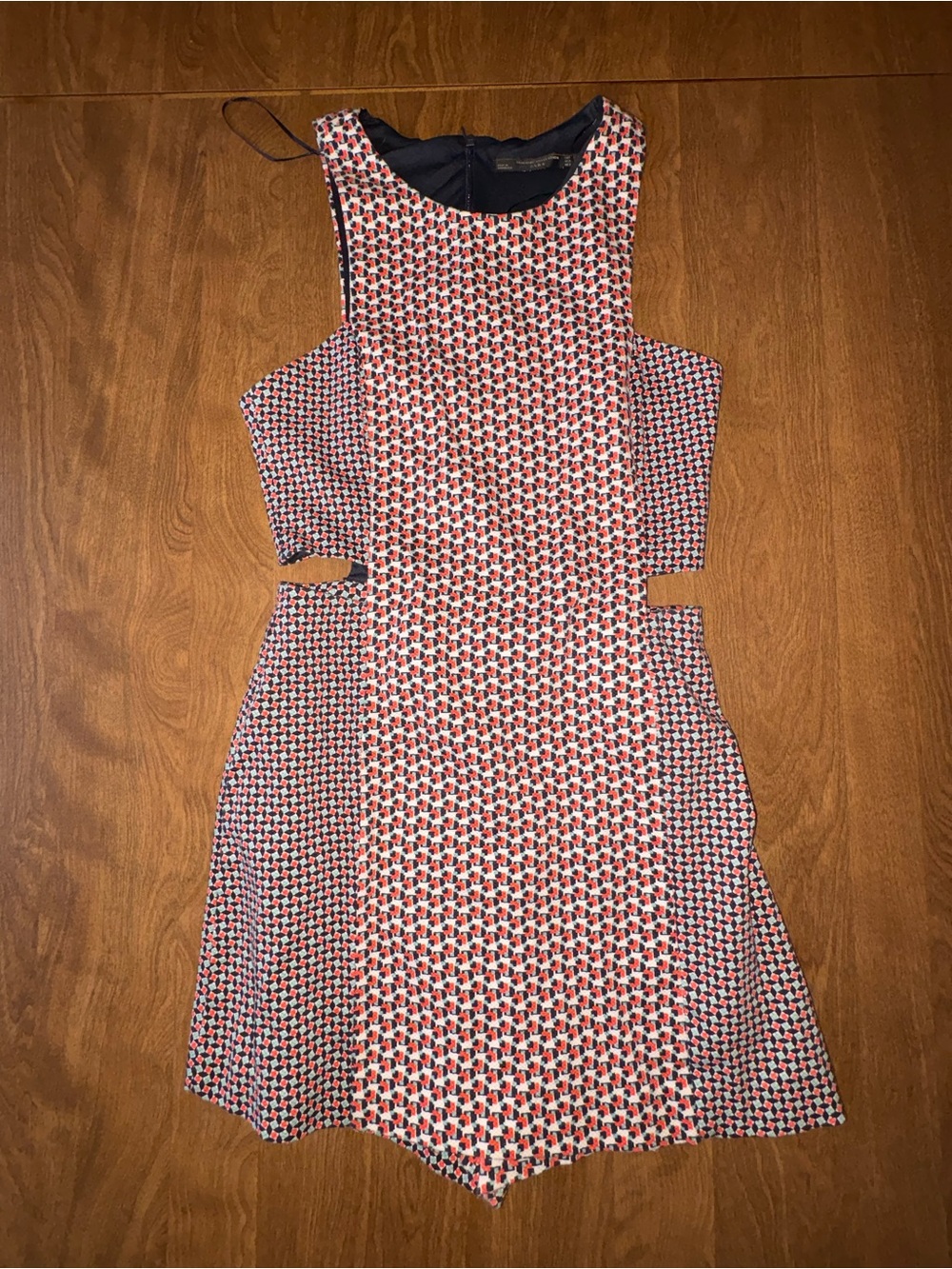 Zara Coral & Navy Geometric Cutout Mini Dress